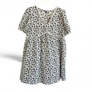 SHEIN Charming Floral Mini Dress Black White Boho Crochet Oversized Cottagecore